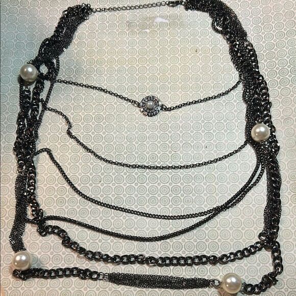 Elegant Black Multi-Layer Necklace with Pearls - Picture 1 of 5